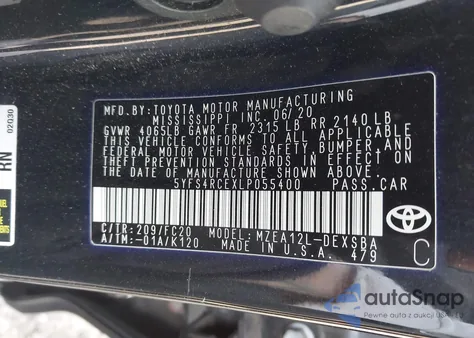 2020 Toyota Corolla Se из США, поврежденный, VIN 5YFS4RCEXLP055400